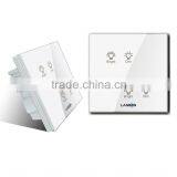 white square back touch wall mounted RF remote 2-gang dimmer switch with crystal hard glass