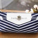 New Canvas Navy Marine Stripe Zipper Pouch Bag Pen Box thumbnail-3