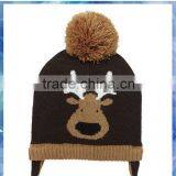 boys reindeer face knitted hat with earflaps pattern