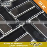 AML4002 silver mix black backsplash mosaic strip glass with steel tile