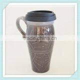 Coffee Travel Mug With Lid, Large Ceramic Commuter Mug With Handle, 24 oz Stoneware Coffee Mug thumbnail-2