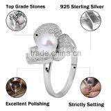 2015 Fashion 925 Sterling Silver Ring Clover Micro Zircon Pave Setting Pearl Ring thumbnail-2