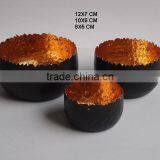 Metal Copper Colours Inside Aluminium Votive With Black Finish Set of 3 Pcs With Flame Like Edges Can be in Any Colour thumbnail-1