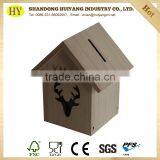 House Shaped Custom Unfinished Wooden Coin Box Wholesale thumbnail-2