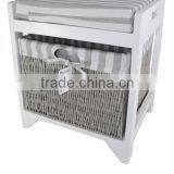 Gray Paulownia Wood Chest With Cushion and Paper Rope Baskets thumbnail-1