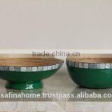 Round Lacquer and Mother of Pearl Bamboo Salad Bowl thumbnail-1