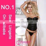 2015 New Style Top Quality Wetlook Lingerice Club Wear Lingerie Sexy Busty Corset Bustier thumbnail-1