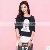 Summer the New Trend of Printing Round Collar Women Loose T-shirts thumbnail-1