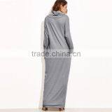 Cowl Neck Plus Size Women Clothing Long Sleeve Maxi Dress With Pockets Muslim Dress thumbnail-5