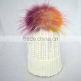 Myfur Elegant Women White Color Wool Blend Hat and Cap With Fur Ball Top thumbnail-4