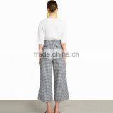2017Cotton High Waist Women Casual Pants Different Size for Choice Ruffles Plaid White and Black 84620 thumbnail-3