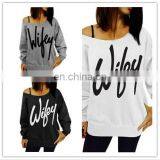 Online Shopping Clothes Women Cotton Jersey Long Sleeve Big Collar Casual Tshirt With Logo Printed thumbnail-1