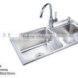 Deep Double Bowl Handmade Stainless Steel Kitchen Sinks With Double Drainboard thumbnail-1