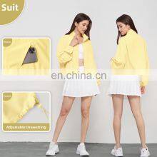 Workout Anti Uv Loose Zip Up Sleeve Sports Jackets Custom Logo Adjustable Yoga Tops thumbnail-4
