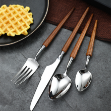 Wedding Banquet Hotel Flatware Knife Spoon Fork Natural Wooden Reusable Classic Tableware Kitchen Accessory Wood Cutlery Set thumbnail-4