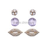 Women Fashion Jewelry Fireball Purple Faceted Stone CZ Accents Lips Mouth Stud Earring Set In Gold Plating Wholesale
