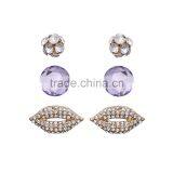 Women Fashion Jewelry Fireball Purple Faceted Stone CZ Accents Lips Mouth Stud Earring Set In Gold Plating Wholesale thumbnail-1