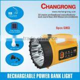 9 Led Powerful Handheld Rechargeable Torch With Power Bank Cell Charger