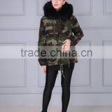Short Pattern Camouflage Shell Black Fake Fur Lining Collar Winter Parka for Lady thumbnail-5