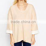 Plus Size Clothing Tunic Woman 3/4 Wide Sleeve v Neck Woolen Lady Blouse thumbnail-2