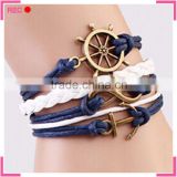 Faux leather bracelet with anchor, wholesale rope bracelets