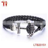 Genuine Cow Leather Silver Color Bracelet Men, Zircon Diamond Jewelry Bracelet for Men, Fashion Steel Bracelet Anchor Customized thumbnail-1