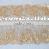 100% Embroidery Latest Design in Gold Color Fower Elastic Band Lace Frontal for Dress thumbnail-2