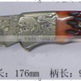 A BURL WOOD HANDLE DAMASCUS STEEL FOLDING KNIFE thumbnail-5