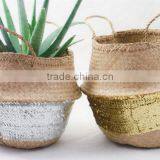 Silver Sequin Belly Basket, Seagrass Dipped Bottom Basket, Folding Basket thumbnail-4