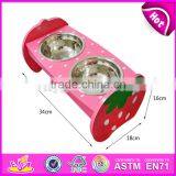 High Quality Double Stainless Steel Pet Bowls Wooden Dog Feeder W06F046 thumbnail-2