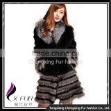 CX-G-A-229 Silver Fox Fur Collar Women Genuine Rabbit Fur Coat thumbnail-1