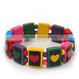 Stretchable Multicolored Heart Wood Bead Bracelet thumbnail-1