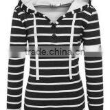 Ladies Women Casual Hooded Long Sleeve Striped Pullover Hoodies With Fleece thumbnail-1