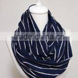 White Stripes on Navy Blue Infinity Scarf, Loop Scarf Circle Scarf Gift Ideas for Her, Spring - Summer - Fall - Winter Session thumbnail-1