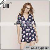 Classy Cold Shoulder Floral Printecd Short Rompers With Adjustable Sleeves thumbnail-1