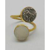 White & Silver Druzy 10mm Round Adjustable Silver Gold Plated Ring thumbnail-3