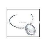 White Metal Necklace With Black Cord thumbnail-1