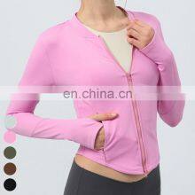 Custom Running Wear Slim Fit Yoga Jacket Double Head Zipper Sports Coat Long Sleeve Gym Fitness Tops Fleece Yoga Jacket Women thumbnail-4