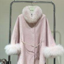Double-faced Cashmere Coat for Women 2025 Autumn and Winter New Mid-length High-end Cloak Fox Fur Collar Wool Coat thumbnail-4