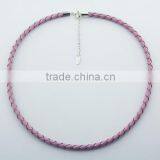 Pink Leather Choker Necklace Sterling Silver Extra Chain thumbnail-1