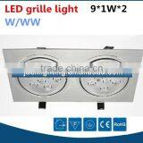 High Quality Aluminum 3200k 6500k AC220V Combined Led Ceiling Light Grille 18W, Spot Light Led Grille 2x9W