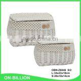 Home Lidded Set 2 Decorative Oval White Wicker Egg Basket thumbnail-2