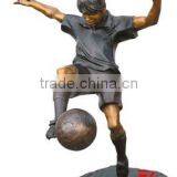 Bronze Guy Sculpture Playing a Football In Garden thumbnail-1
