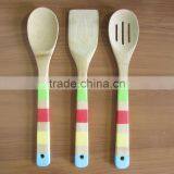 2016 New Product Bamboo Kitchen Utensil Set With 4-color Handle