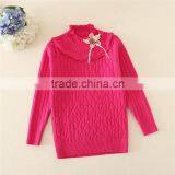 2015 TRENDY DESIGN KNITTED SWEATERS SOLID KIDS GIRLS PULLOVER SWEATERS APPLIQUED WITH BREASTPIN thumbnail-3