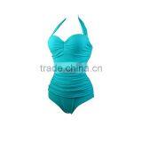 Plain Solid Color Wrinkle Women Swimwear One Piece Swimwear thumbnail-4