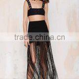 New Design Fashion With Belts Around Asymmetrical Fringe Long Skirt thumbnail-3