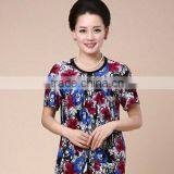 The New 2017 Middle-aged and Old Women's Ice Silk Cotton Round Collar T-shirt Foreign Trade the Original Single Mother Big Yards thumbnail-1