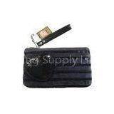 Reusable Jucy Navy Velet Fabric Wallet Bag With Sequin Lines, Plastic Zipper thumbnail-1