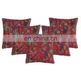 Decorative Indian Pillow Cases Set Kantha Bird Printed Cotton Cushion Covers thumbnail-1